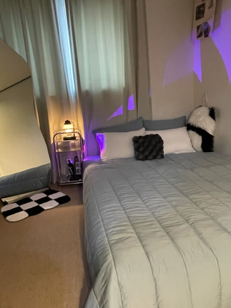 dove grey bedsheet in guest bedroom