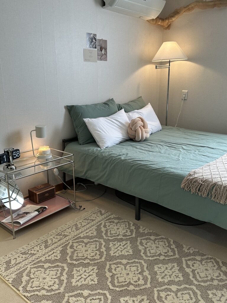 BPD-friendly bedroom transformation showing harsh lighting replaced with warm lamps and organized calming space