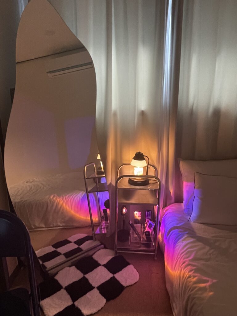 BPD bedroom organization showing clutter-free bedside area with only essential items visible