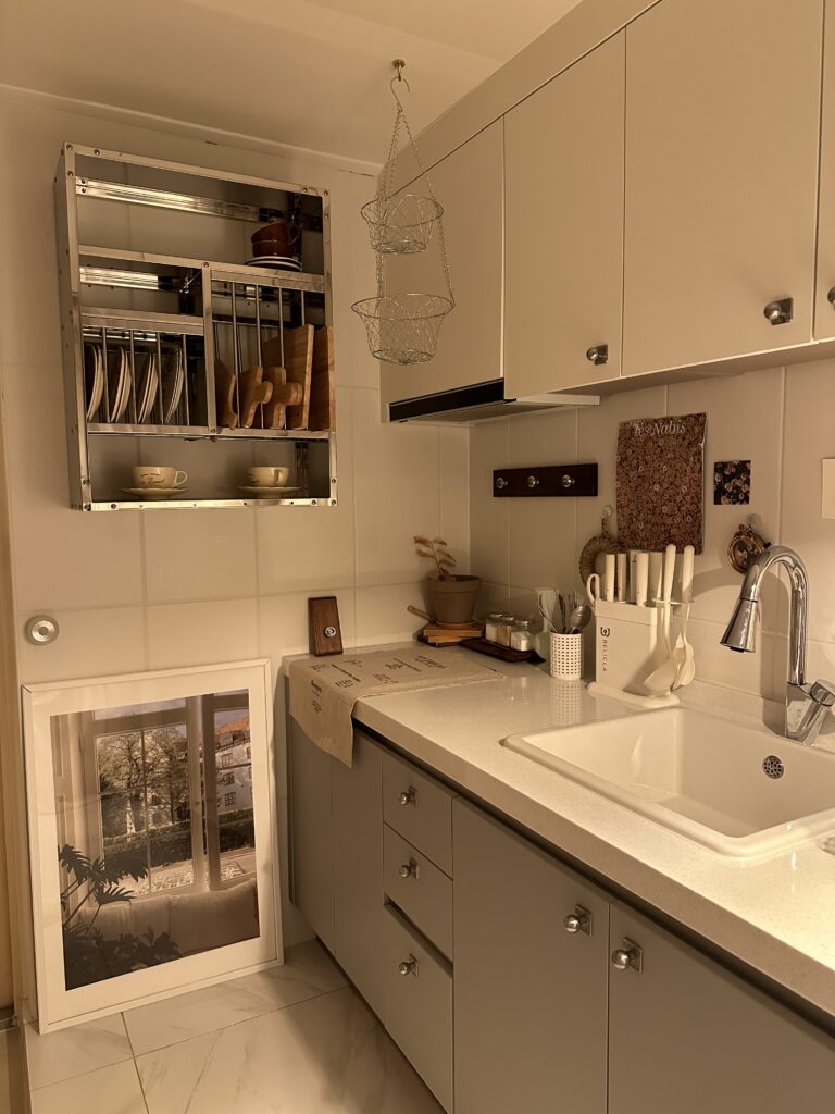 organised kitchen with racks