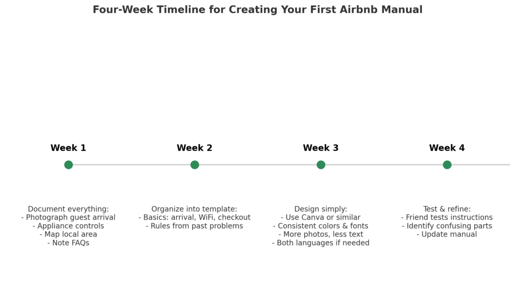 Four-week timeline infographic for manual creation